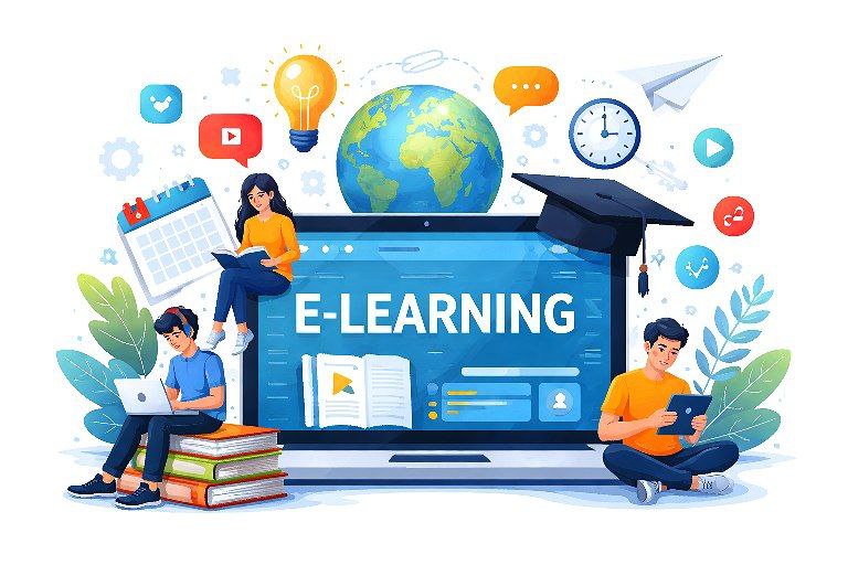 Illustration d'une formation en ligne sur ordinateur portable